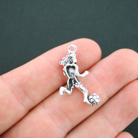 2 Soccer Player Antique Silver Tone Charms 3D - SC4792