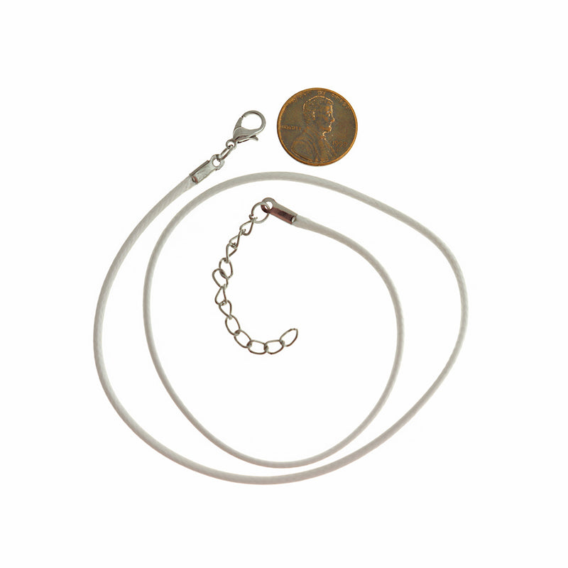 White Wax Cord Necklace 17" Plus Extender - 3mm - Choose Your Quantity!