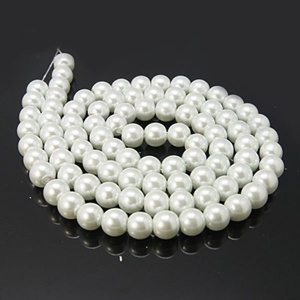 Round Glass Beads 6mm - White Pearl - 1 Strand 140 Beads - BD367