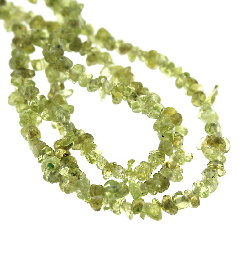 Perles de péridot naturel Chip 4mm - 7mm - Vert printemps - 1 brin 278 perles - BD1062