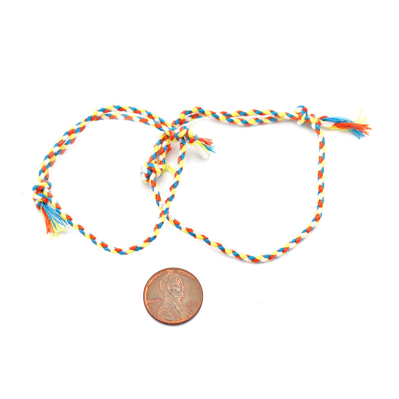 Bracelets en coton tressé 9" - 1,2 mm - Orange vif et bleu - 2 bracelets - N722