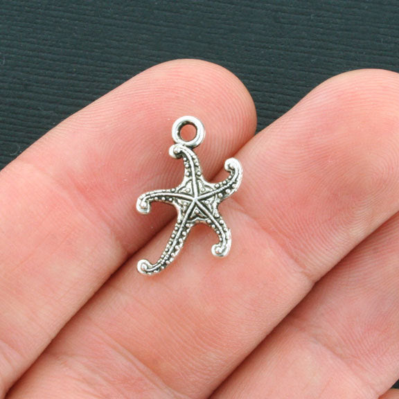 BULK 50 Starfish Antique Silver Tone Charms 2 Sided - SC4175