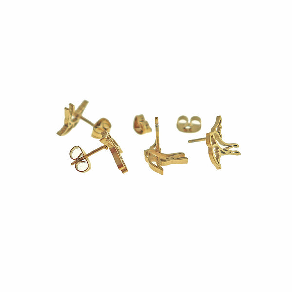 Gold Tone Stainless Steel Earrings - Swallow Studs - 13mm x 11mm - 2 Pieces 1 Pair - ER820
