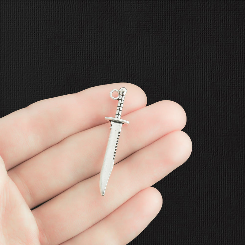 10 Knife Antique Silver Tone Charms 2 Sided - SC2368