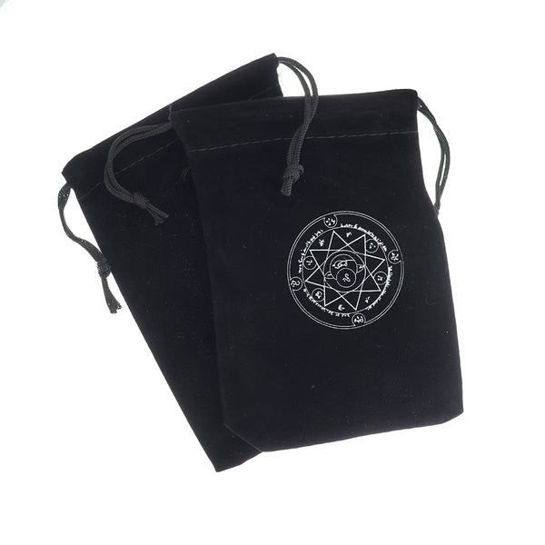 Velvet Drawstring Bag 18cm x 12cm Black with 8 Point Star Jewelry Pouch - TL273