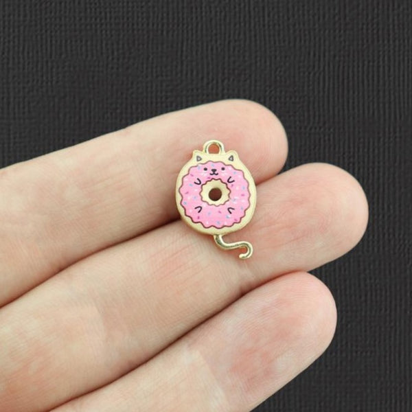 4 Donut Kitty Gold Tone Enamel Charms - E1021