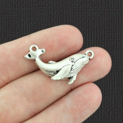 4 Whale Connector Antique Silver Tone Charms - SC1414