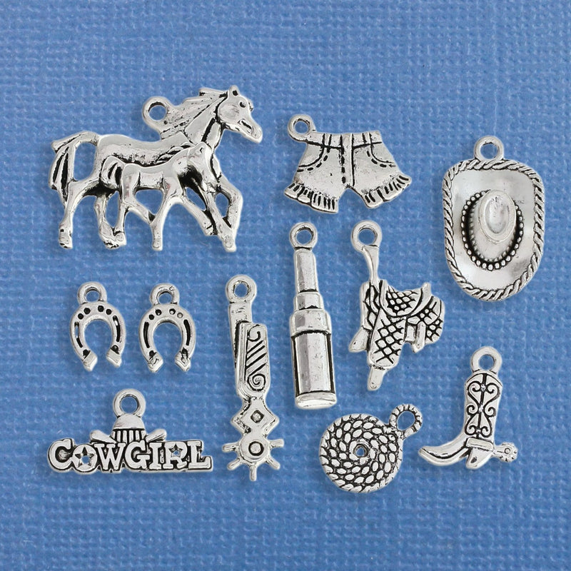 Cowgirl Charm Collection Ton argent antique 11 breloques - COL180