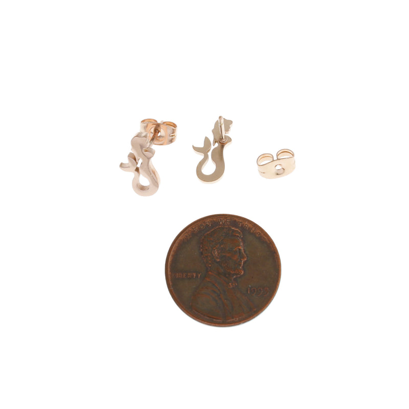 Rose Gold Stainless Steel Earrings - Mermaid Studs - 12mm x 6mm - 2 Pieces 1 Pair - ER192