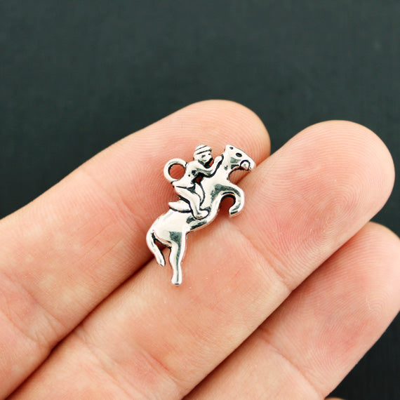 6 Horse Antique Silver Tone Charms 2 Sided - SC7801
