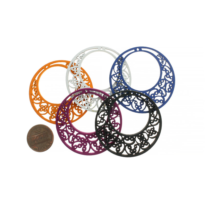 4 Assorted Round Filigree Natural Wood Charms - WP170