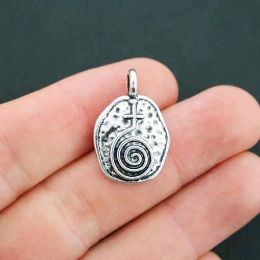 4 Cross with Swirl Antique Silver Tone Charms - SC4972