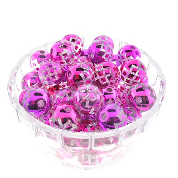 Perles rondes en résine 20 mm - Carreaux métalliques violets - 10 perles - BD2173