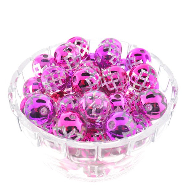 Round Resin Beads 20mm - Purple Metallic Check - 10 Beads - BD2173