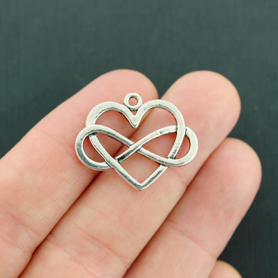 6 Infinity Heart Antique Silver Tone Charms 2 Sided - SC2569