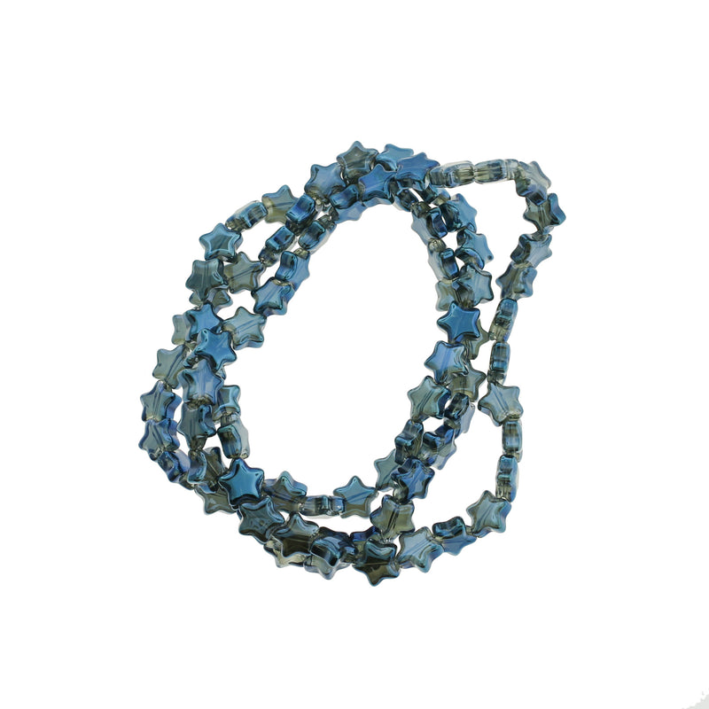 Star Glass Beads 9mm - Electroplated Blue - 20 Beads - BD2675