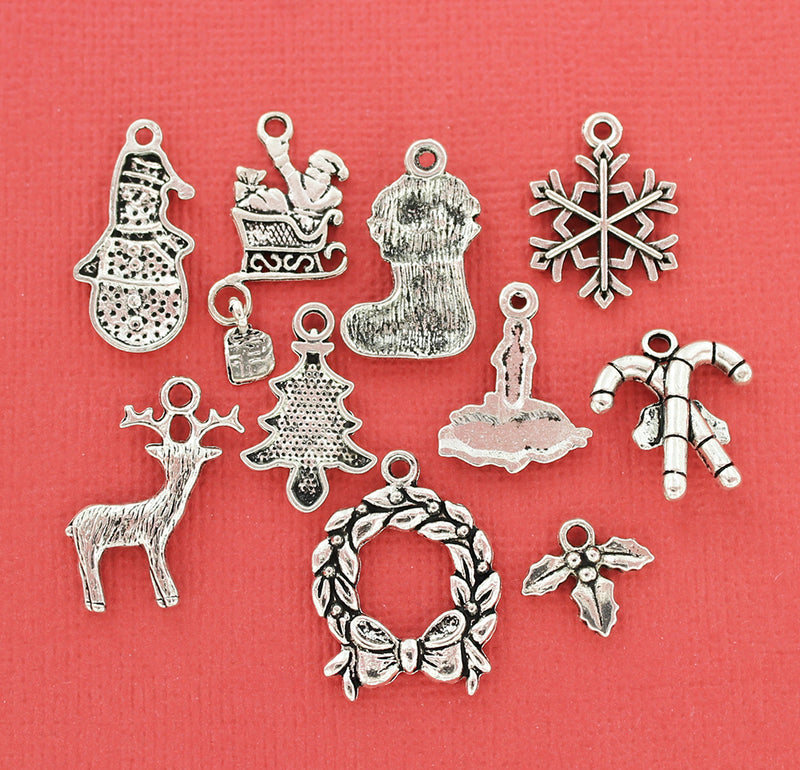 Christmas Charm Collection Antique Silver Tone 10 Different Charms - COL048