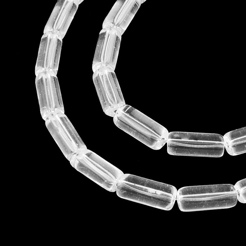 Tube Glass Beads 10mm x 4mm - Clear White - 1 Strand 30 Beads - BD1078