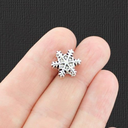 Snowflake Spacer Beads 14mm x 13mm x 7mm - Antique Silver Tone - 8 Beads - XC130