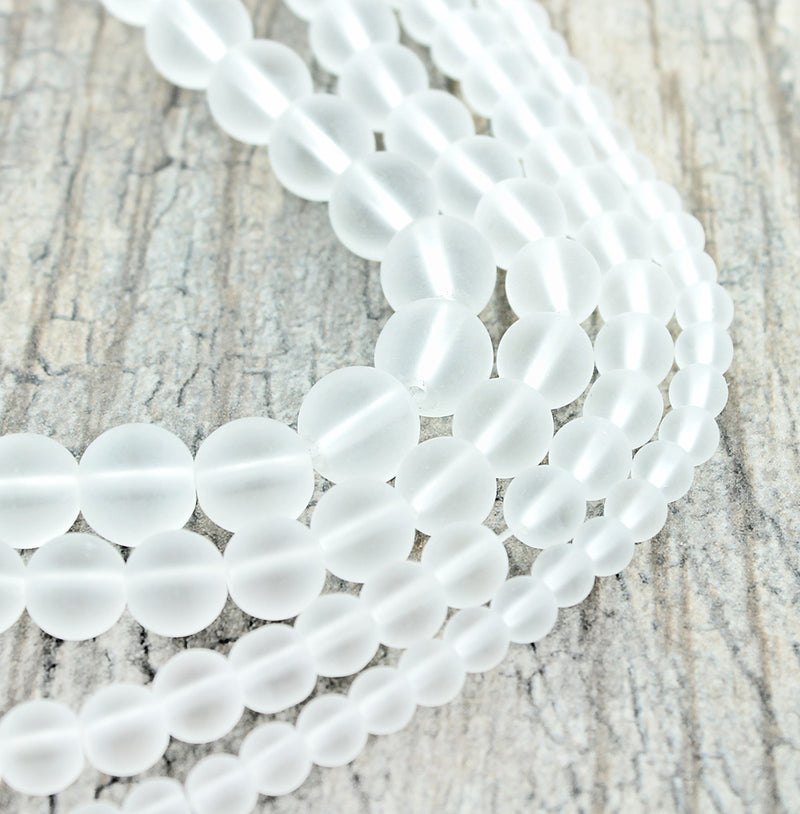 Round Natural Quartz Beads 6mm -12mm - Choose Your Size - Frosted White - 1 Full 15.7" Strand - BD1863