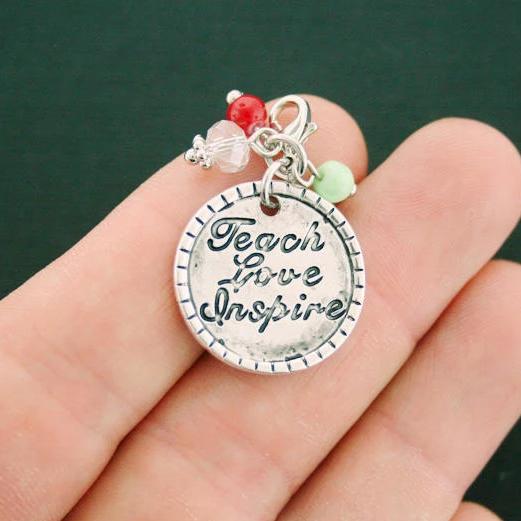 4 Teach Love Inspire Antique Silver Tone Charms With Drop - SC6814