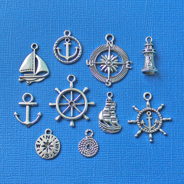 Nautical Charm Collection Antique Silver Tone 10 Different Charms - COL034
