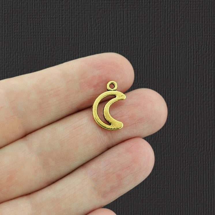 15 Crescent Moon Antique Gold Tone Charms 2 Sided - GC836