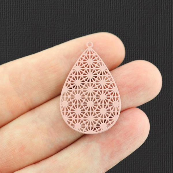 5 Filigree Teardrop Pink Enamel Stainless Steel Charms 2 Sided - SSP218