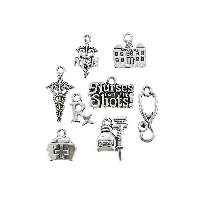 Nurse Charm Collection Antique Silver Tone 8 Different Charms - COL012
