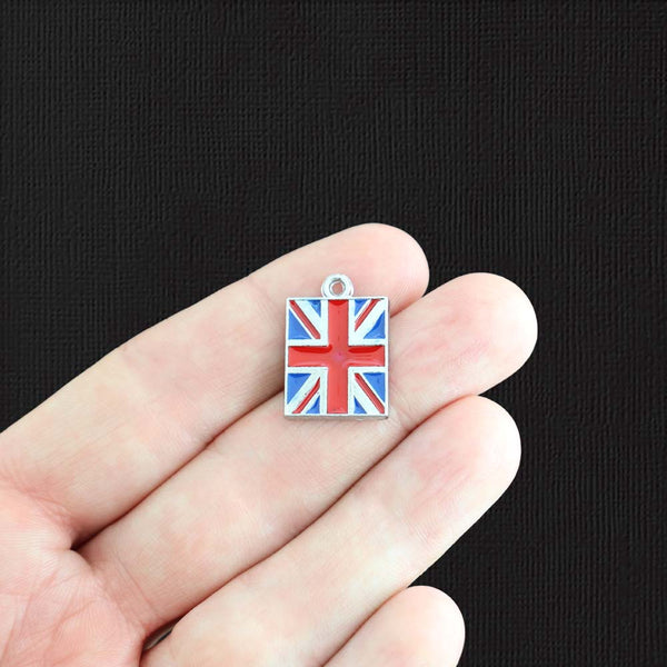 BULK 10 UK Flag Silver Tone Enamel Charms - E003