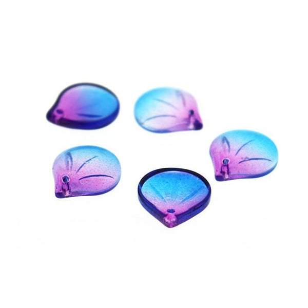 10 breloques en verre pétale de fleur violette - Z1267