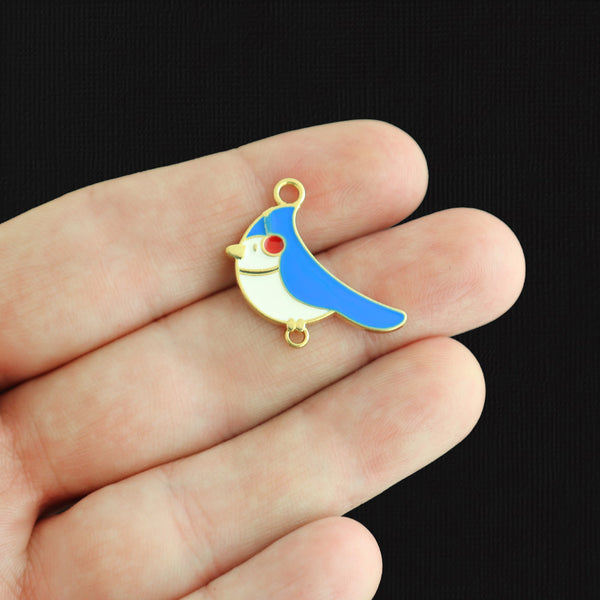 2 Blue Jay Connector Gold Tone Enamel Charms - E902