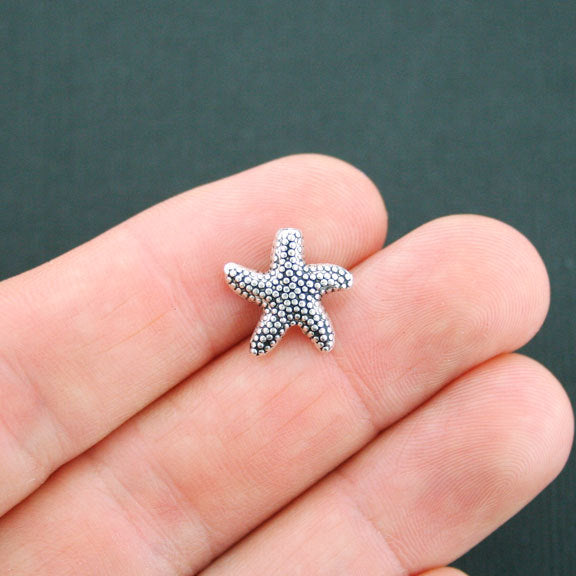 Perles intercalaires étoile de mer 14 mm - ton argent - 8 perles - SC4976