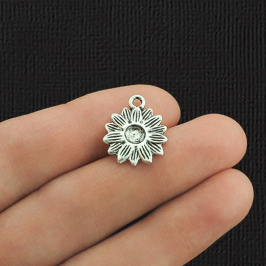 4 Sunflower Antique Silver Tone Charms - SC766
