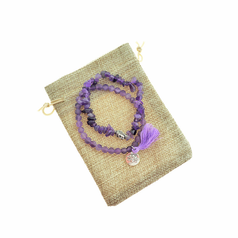 Bracelets de perles d'améthyste naturelle - 65 mm - Violet - 1 Set 2 Bracelets - N756