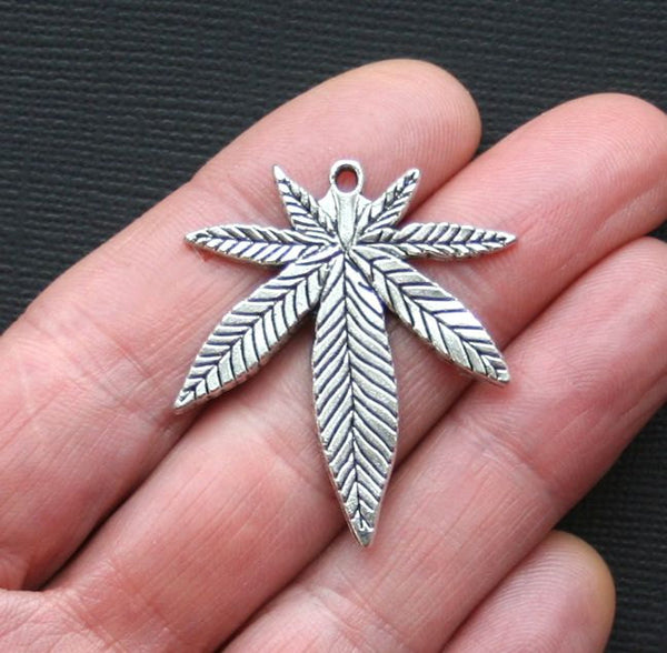 4 Marijuana Leaf Antique Silver Tone Charms - SC2968