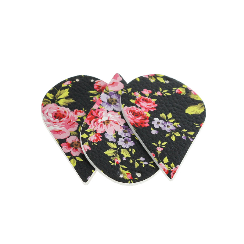 Imitation Leather Teardrop Pendants - Pink Rose - 4 Pieces - LP257
