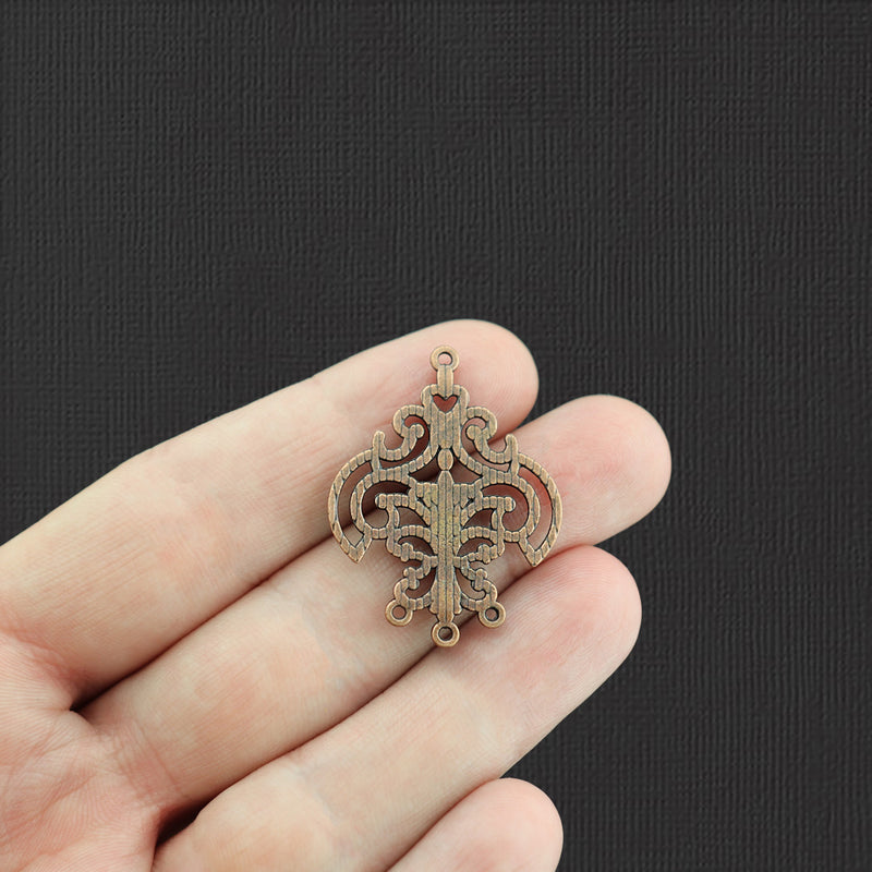 4 Filigree Chandelier Connector Antique Copper Tone Charms - BC079