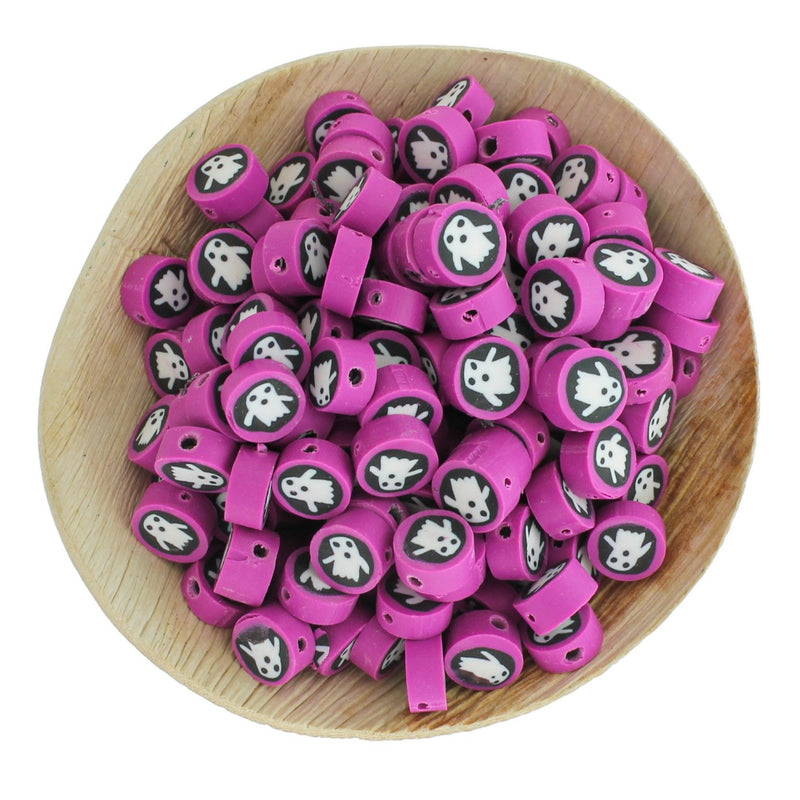 Flat Round Polymer Clay Beads 10mm x 5mm - Halloween Ghost - 25 Beads - BD1452