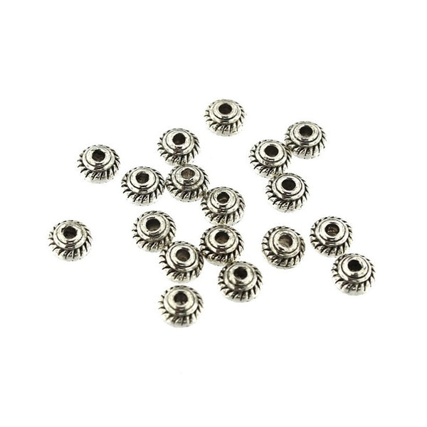 Bicone Spacer Beads 5mm x 3mm - Antique Silver Tone - 50 Beads - SC6680