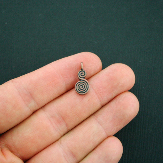 8 Swirl Antique Copper Tone Charms 2 Sided - BC107