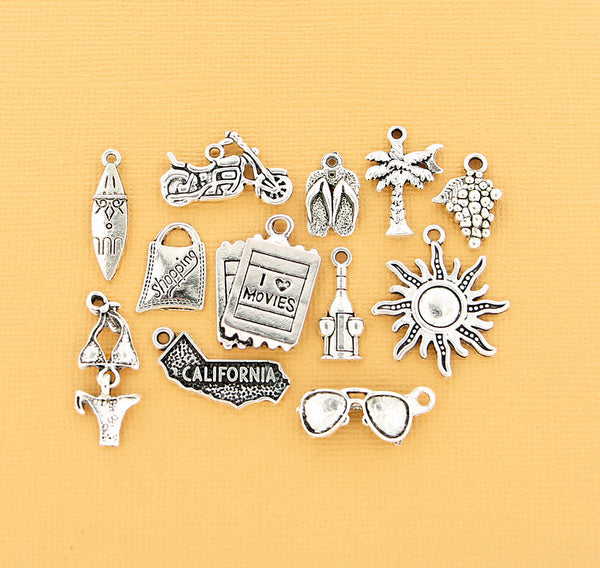 California Charm Collection Antique Silver Tone 12 Different Charms - COL101