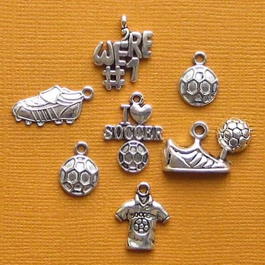 Soccer Charm Collection Antique Silver Tone 7 Charms - COL081