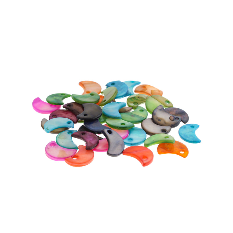 10 Assorted Crescent Moon Natural Freshwater Shell Charms 2 Sided - Z246