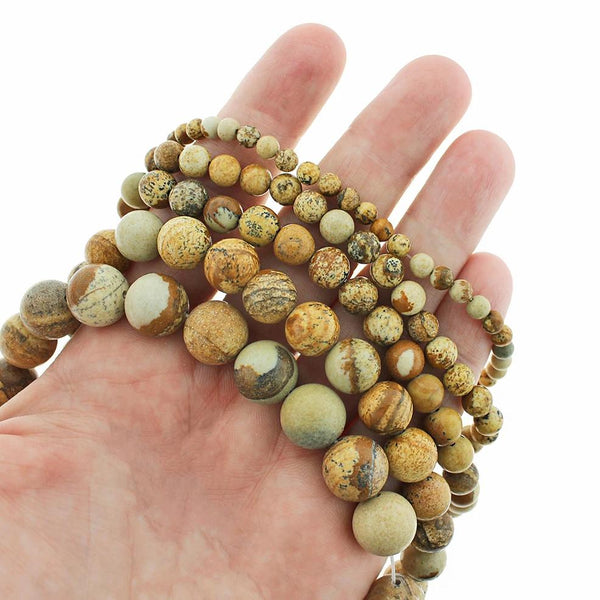 Round Natural Picture Jasper Beads 4mm - 12mm - Choose Your Size - Granite Earth Tones - 1 Full 15.5" Strand - BD1831