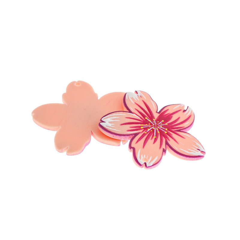 4 Pink Flower Acrylic Charms - K100