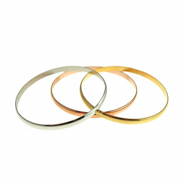 Stainless Steel Bangles - 68mm - 3 Finishes - 1 Set 3 Bangles - N413