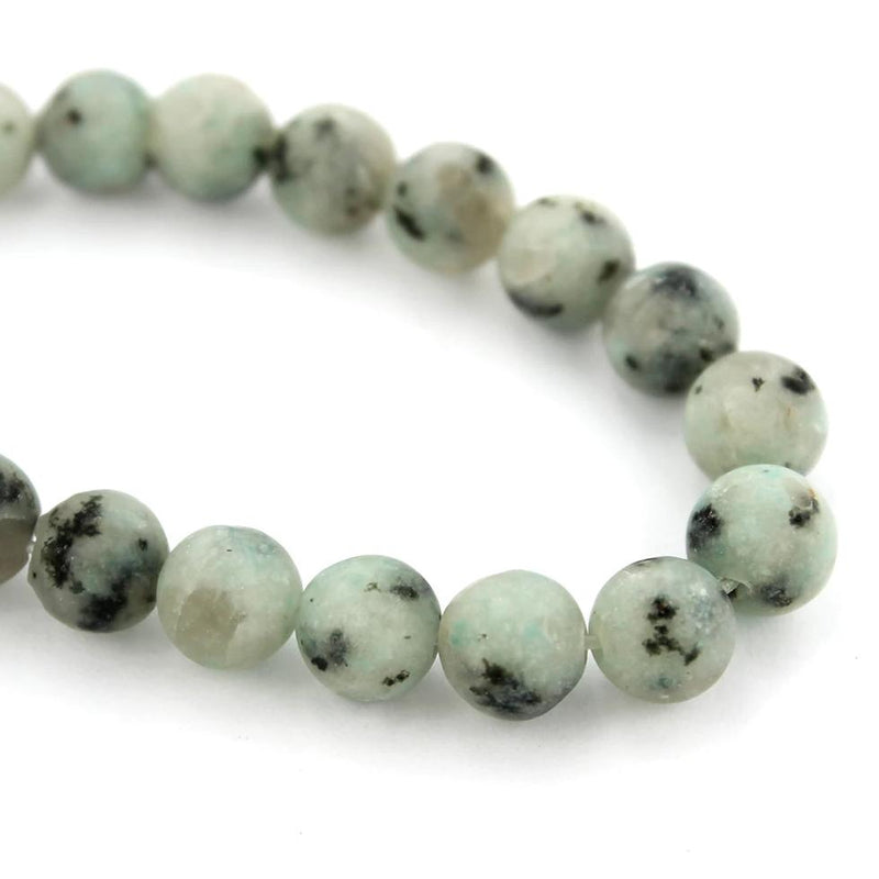 Round Natural Lotus Jasper Beads 6mm - Soft Mint and Stormy Black - 1 Strand 63 Beads - BD1077