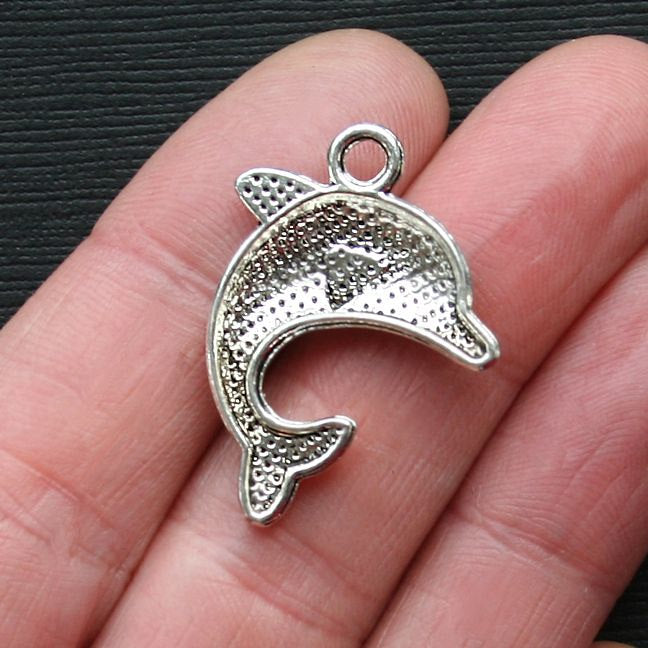 5 Dolphin Antique Silver Tone Charms - SC786