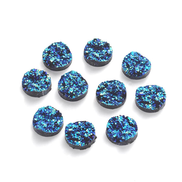 12 Dômes Cabochon Résine Bleu Druzy 12mm - M035